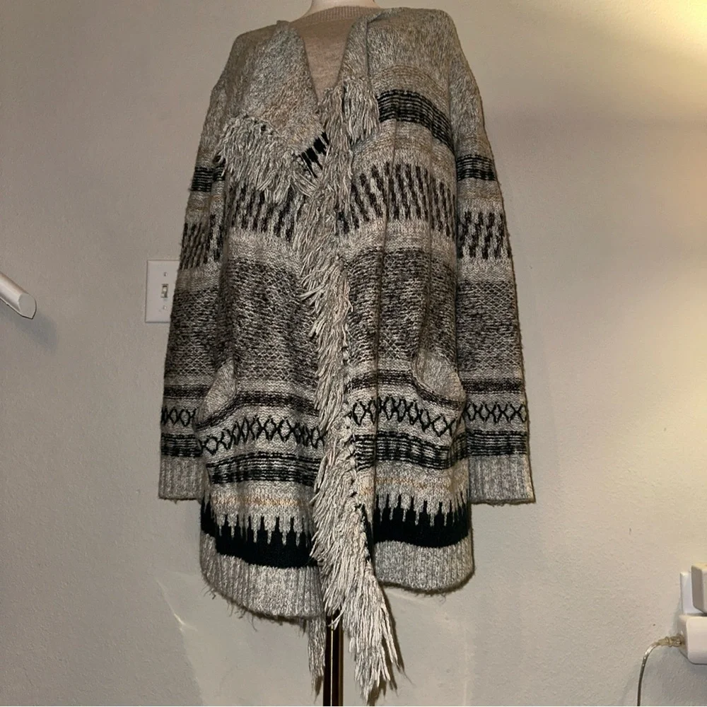 CAbi Gray and Black Patterned Cardigan